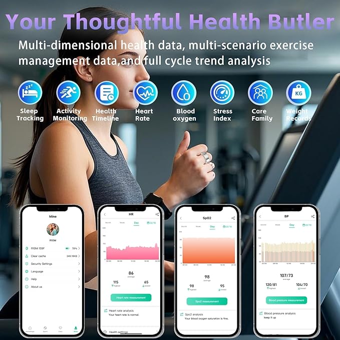 Smart Ring for Women – Fitness Tracker Ring with Heart Rate, SpO2, Blood Pressure, Sleep Monitoring, Step & Calorie Counter, No Subscription Fee, iOS & Android Compatible (Silver, 12)