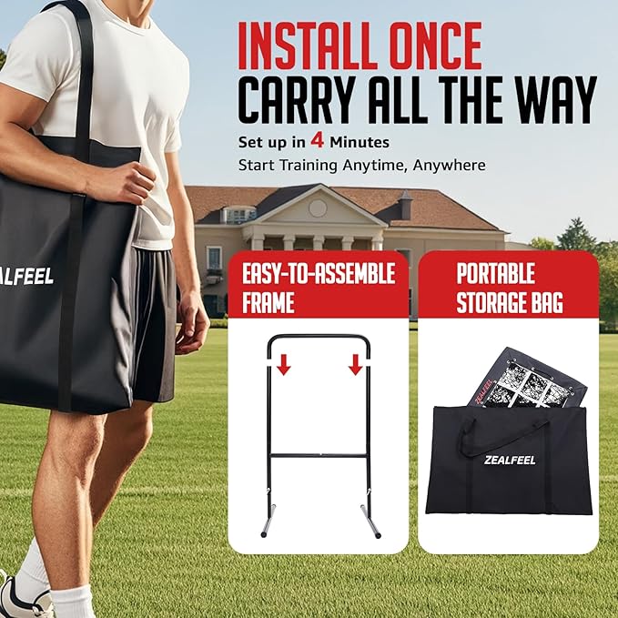 Baseball Pitching Net, 9 Hole Pitching Net with Strike Zone, 5 Height Adjustable Throwing Trainer, Heavy Duty Baseball Softball Net with Carry Bag for Solo Practice