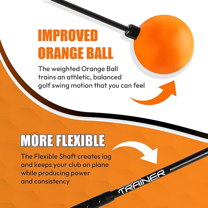 Orange Whip Golf Swing Trainer Aid Patented & Made in USA for Improved Rhythm, Flexibility, Balance, Tempo, and Strength *American Made*