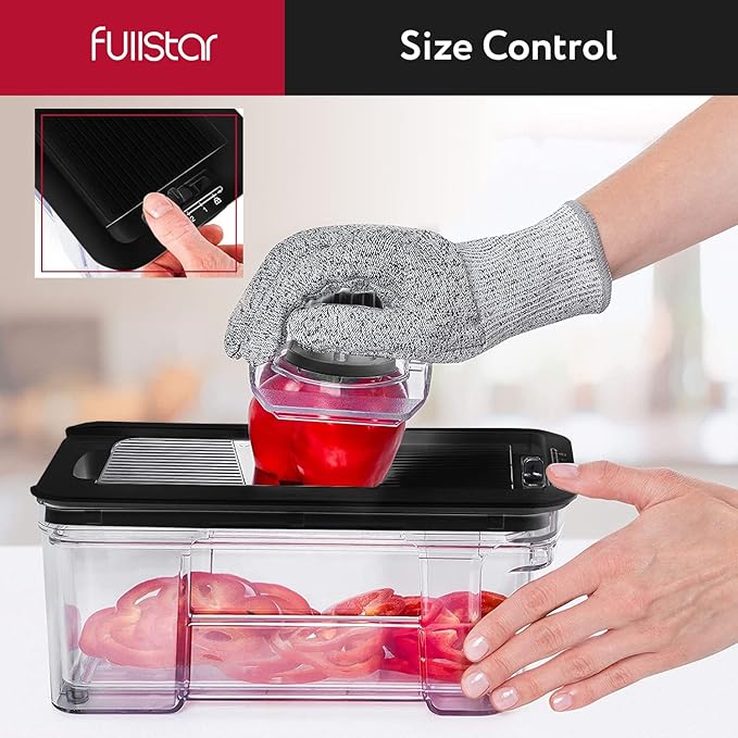 Fullstar All-in-1 Vegetable Chopper and Mandoline Slicer for Kitchen - Cheese Grater, French Fry Cutter, Cheese Slicer - Bonus Handheld Spiralizer Included (6 in 1, Stainless Steel)