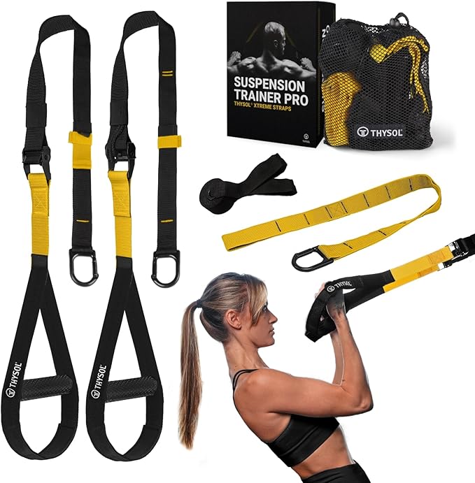 THYSOL® Resistance Trainer Pro Xtreme Straps Army | Sling Trainer Set with Adjustable Door Anchor | Fitness Home Workouts - Suitable for Travelling & for Training Indoor & Outdoor (Yellow)