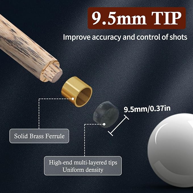 Kmise Pool Cue Set of 3, 57-inch Cue Sticks with 9.5mm Pro Tips, Splicing Process, Handmade from Premium Wood, Pool Sticks for Adults, for Men and Women, Bar Home Taple Sports