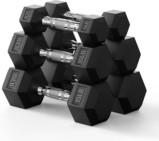 PAPABABE Hex Dumbbell Set 45-550 lb, Rubber Encased Home Gym Dumbbells, Weights Dumbbells for Women & Men, Hand Weight for Strength Training