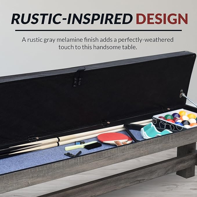 Hathaway Logan 7-ft Pool Table Combo Set with Benches - Rustic Gray with Blue Felt, Barnwood