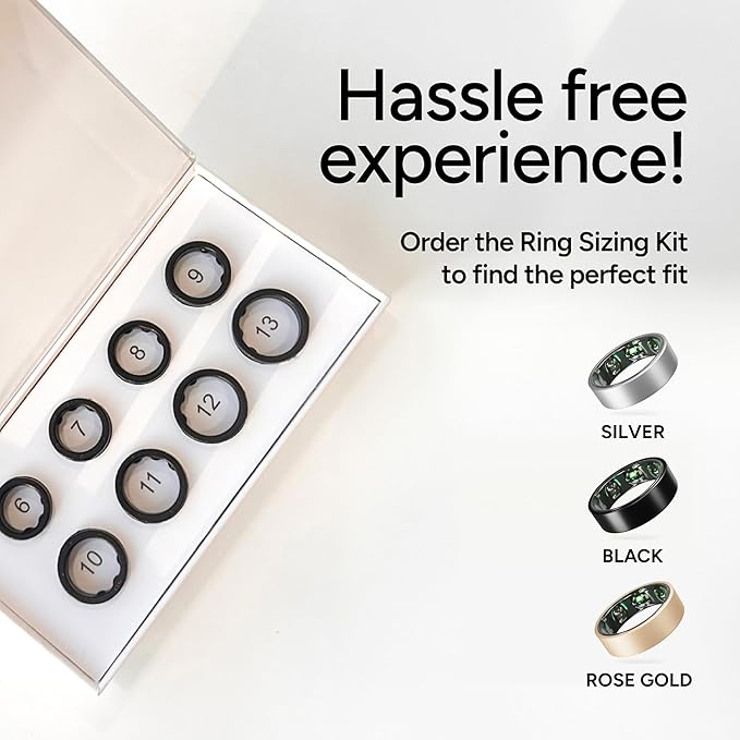 Gabit Smart Ring | Health Tracker, 7+ Day Battery | Sleep, Fitness, Nutrition, Stress | Calorie Tracking for Weight Loss | Buy Sizing Kit First | Smart Ring for Men & Women | Titanium, Matte Silver 6