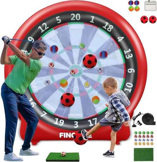 Inflatable 6ft Giant Dartboard, Golf Darts Kick Darts, Soccer & Throw Darts Game with Pump, 2 Kickball, 4 Throw Balls, 20 Golf Balls, Chipping Mat, Giant Dart Board Target Yard Games