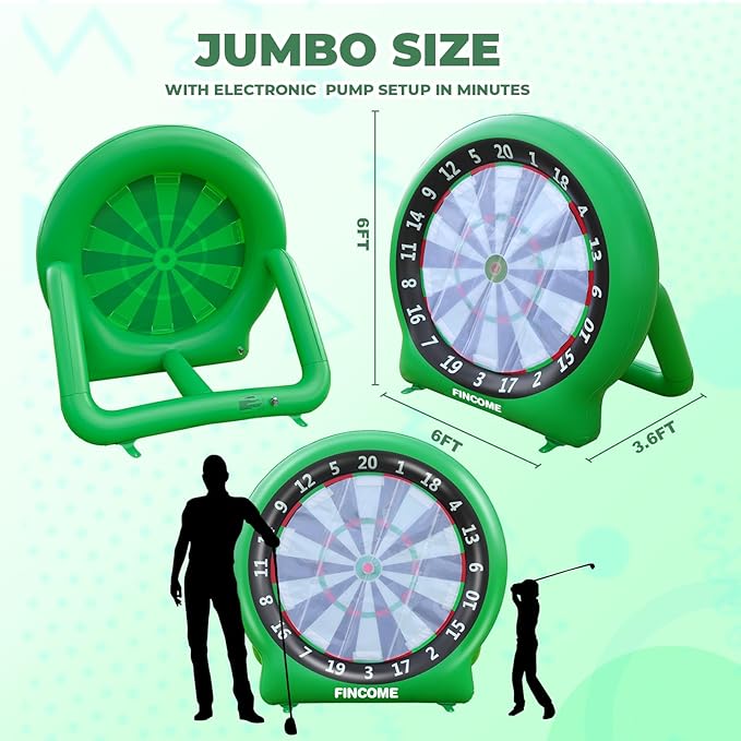 Inflatable 6ft Giant Dartboard, Golf Darts Kick Darts, Soccer & Throw Darts Game with Pump, 2 Kickball, 4 Throw Balls, 20 Golf Balls, Chipping Mat, Giant Dart Board Target Yard Games