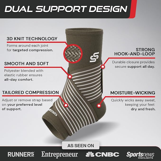 Sleeve Stars Ankle Brace for Women & Men, Ankle Wrap for Sprain, Compression Sleeve for Plantar Fasciitis Relief, Easy Customizable Support: w/ Removable Strap (Pair/M:10"-12"/Mocha Brown)