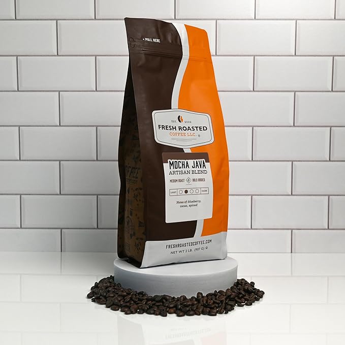 Fresh Roasted Coffee, Mocha Java, 2 lb (32 oz), Medium Roast, Kosher, Whole Bean