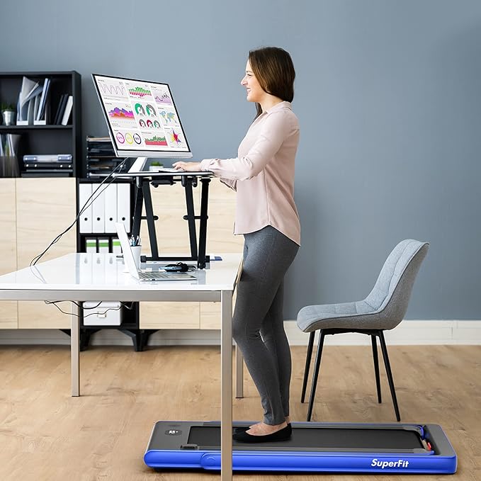 GYMAX Walking Pad, Dual LED Display 2 in 1 Under Desk Treadmill for Home with Remote & Smart App Control, 2.25HP Foldable Portable Treadmill Running Machine for Office Small Space