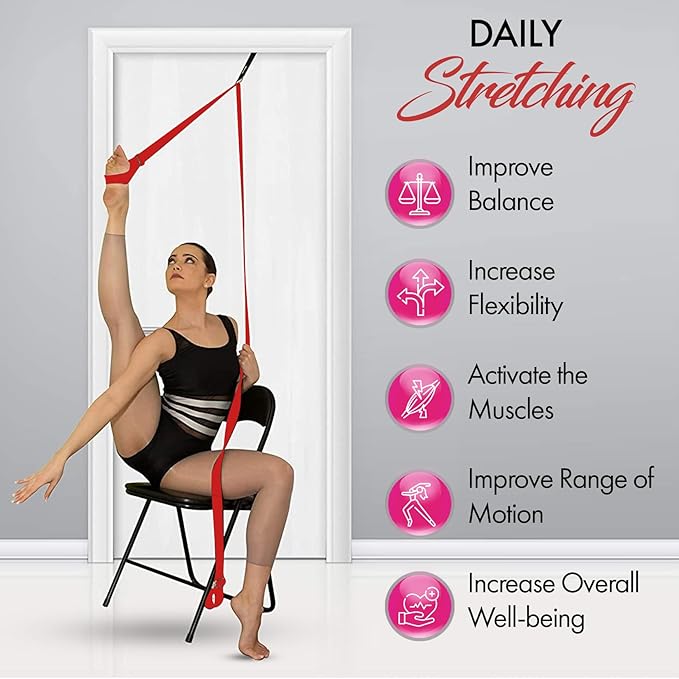 Stretching Strap With Door Anchor - Stretching Equipment to Improve Legs Flexibility - Splits Trainer For Home Ideal In Ballet, Dance, Cheerleading, Taekwondo, Yoga, Pole Dancing & Gymnastics