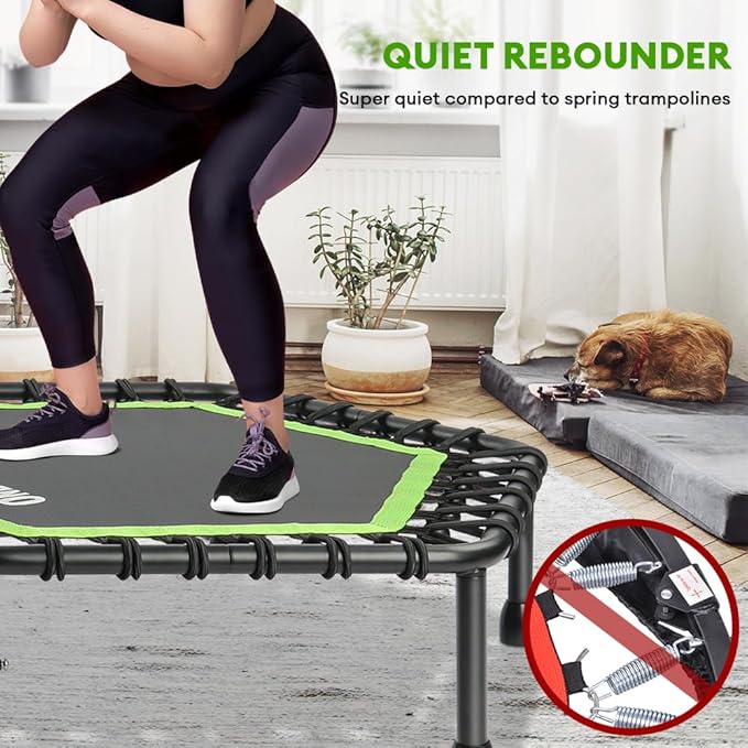 ONETWOFIT 42"/45" Rebounder Trampoline for Adults, Silent Mini Trampoline Indoor Exercise Fitness Trampoline Bungee Rebounder Workout Max Load 330lbs
