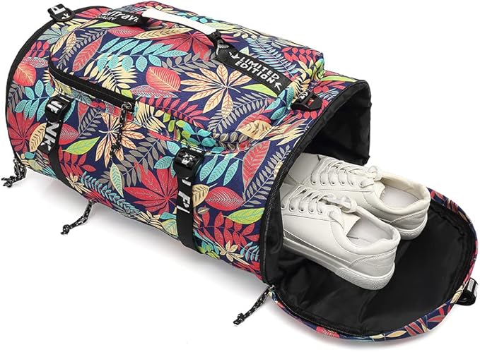Kalesi Floral Gym Duffle Bag Backpack 4 ways for Women Waterproof with Shoes Compartment for travel Sport Hiking laptop Lightweight