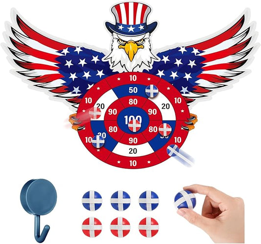 4th of July Games Set Patriotic Dart Board Games with 6 Sticky Balls Independence American Day Party Favor for Red White and Blue Party Throwing Indoor Outdoor Yard(Eagle)