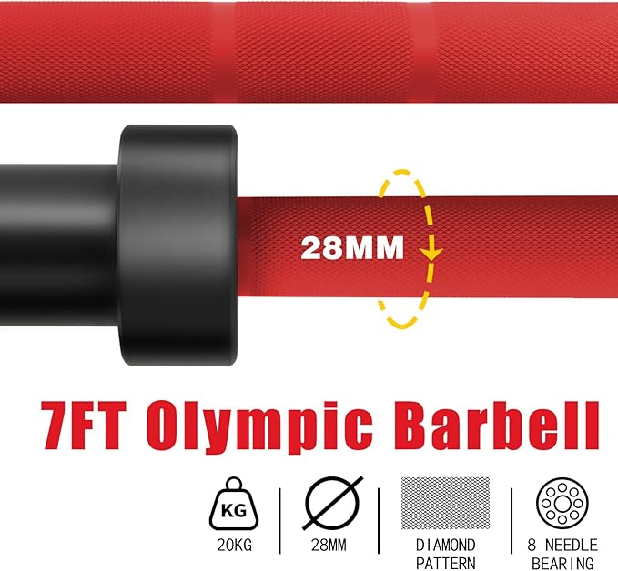 7ft Olympic Barbell for Strength Training and Olympic Weightlifting, 500 700 1000LBS Capacity Available, 2 Inch Bar for Squats, Home Gym Fitness Equipment, Bench Press, Deadlift,Powerlifting