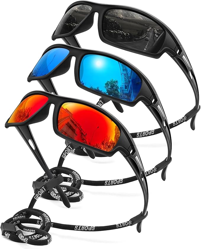 3PACK Polarized Sports Sunglasses for Men Driving Golf Fishing Running Sun Glasses UV400 Protection