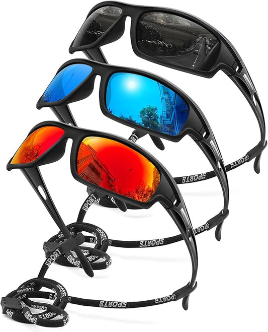 3PACK Polarized Sports Sunglasses for Men Driving Golf Fishing Running Sun Glasses UV400 Protection