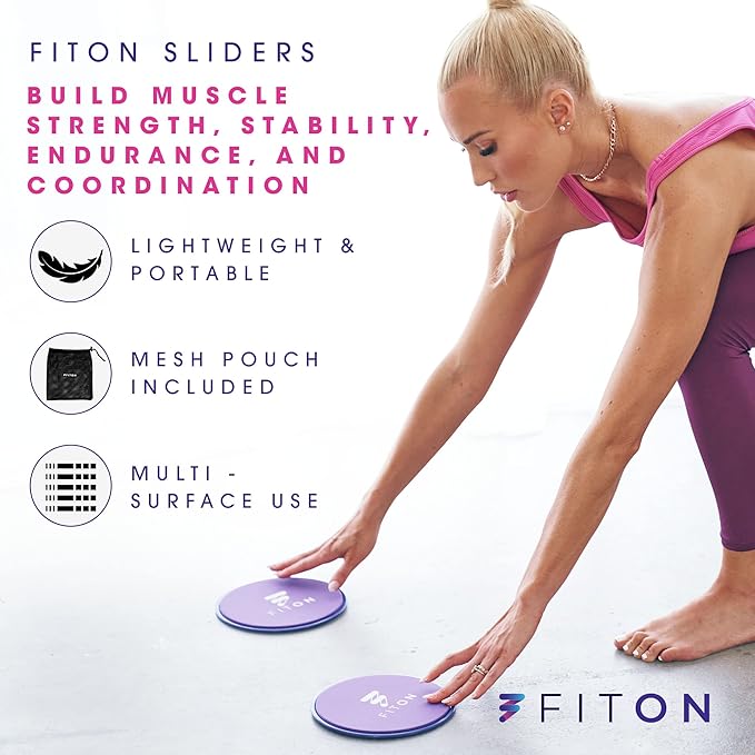 Core Sliders with Mesh Pouch – Dual-Sided Workout Sliders Disc for Foot Strength, Ab Workout, Pilates Equipment, Glutes & Yoga – Home Fitness Workout Equipment for Carpet & Hard Floors – Purple