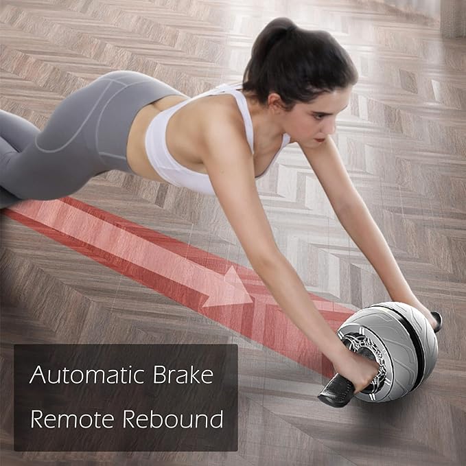 Abdominal Wheel Roller with Resistance Spring, 14.6"W Automatic Rebound Exercise Strength-Training Roller, Core Work-out Fitness Wheels with Knee Pad