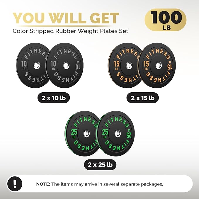 2 Inch Bumper Plates，10-500lbs，Barbell Rubber Olympic Weight Plates Set for Home Gym, Strength Training & Weight Lifting, Multiple Options Colors