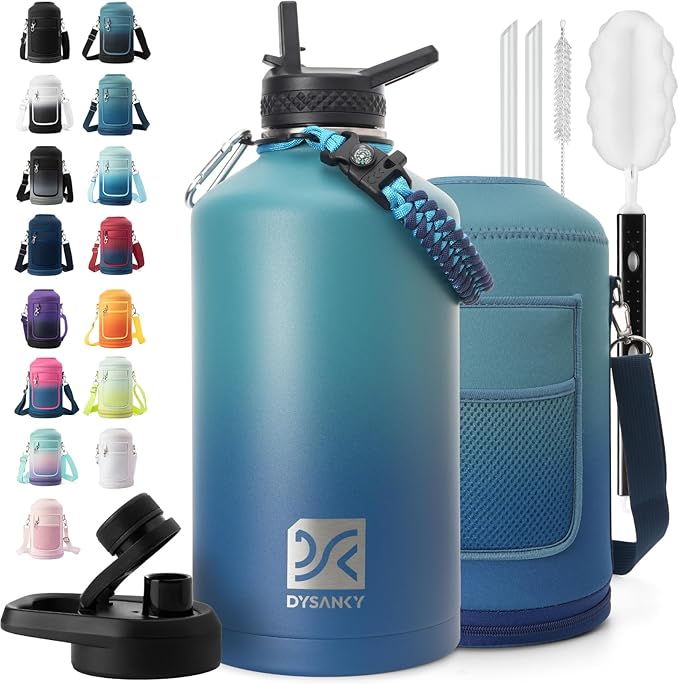 1 Gallon Water Bottle Insulated | Thickened Stainless Steel Vacuum Metal Water Jug | Portable Sports Large for Gym and Hiking with Straw, Carrier Bag, Handle Strap | BPA-Free 128 oz