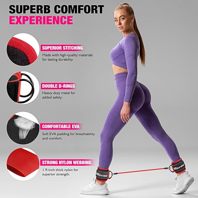 Ankle Resistance Bands with Cuffs, Ankle Bands for Working Out, Ankle Resistance Band for Leg, Booty Workout Equipment for Kickbacks Hip Fitness Training, Exercise Bands for Butt Lift Women