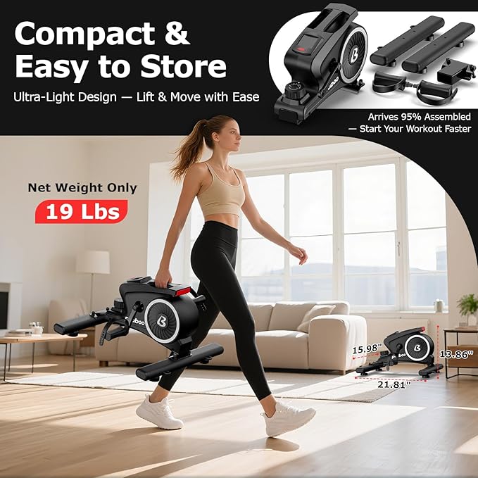 pooboo Under Desk Bike Pedal Exerciser, Quiet Magnetic Mini Exercise Bike with 16 Resistance Levels, Arm & Leg Workout, Resistance Bands & Non-Slip Mat for Home Office Therapy