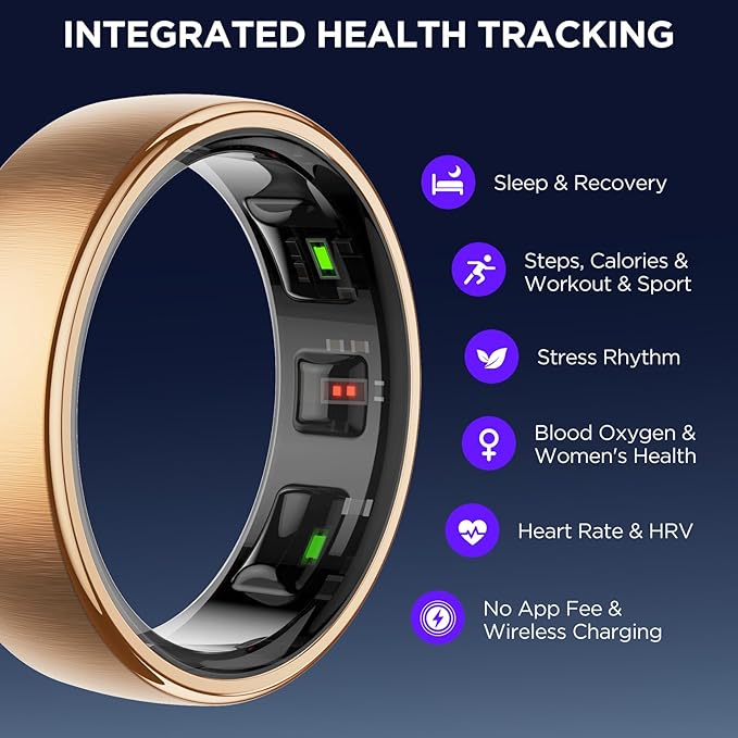 Fitness Tracker with Sleep Tracking, Smart Ring for Women Men, Activity Trackers Fitness Ring with 24/7 Heart Rate Monitor, Step Counter,Calorie Pedometer,No Subscription,for iOS Android(Rose Gold,#8)