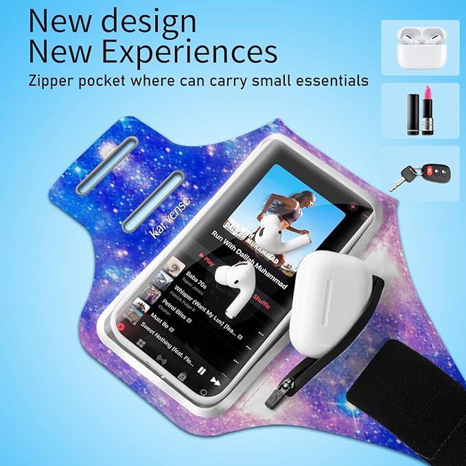 Arm Band for Phone for Running, Phone Holder for Running for iPhone & Samsung Galaxy, Cell Phone Armband Holder for Walking, Gym, Workout, w/Adjustable Strap & Zipper Pocket (Purple-S)