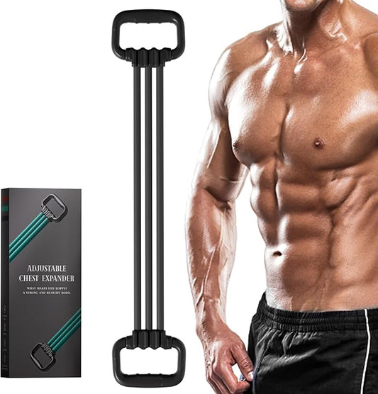 6-Pipe Chest Expander & Shoulder Stretcher - Adjustable Detachable Resistance Tubes for Home Gym, Rehab, Strength Training + Easy Workout Guide (Men/Women)