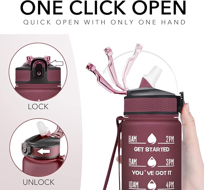 Hyeta 32 oz Water Bottles with Times to Drink and Straw, Motivational Water Bottle with Time Marker, Leakproof, Drinking Sports Water Bottle for Fitness, Gym and Outdoor