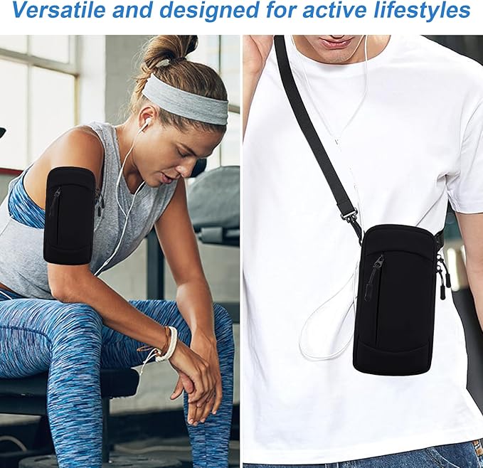 Cell Phone Crossbody Bag with Arm Band, Waterproof Phone Holder Pouch Fits iPhone & Android up to 7'', Small Sling Shoulder Purse for Running, Hiking, Travel, Workout (Black)