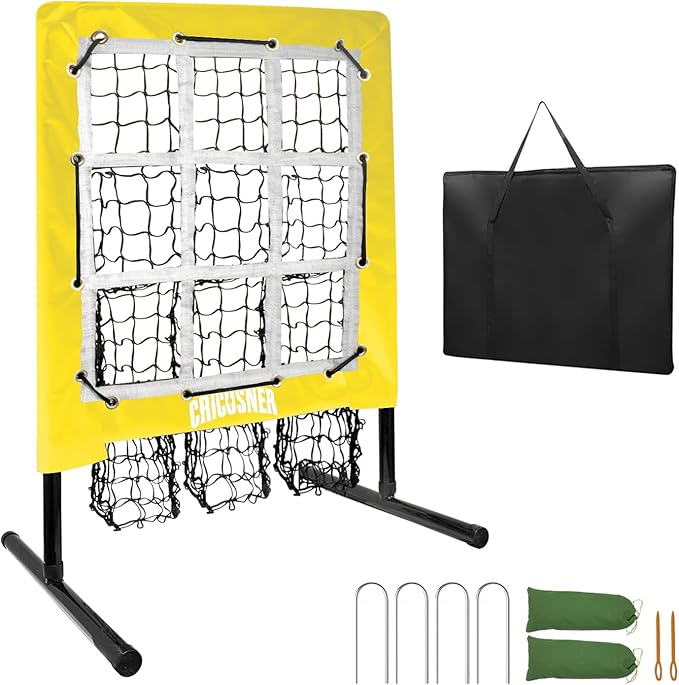 9 Hole Pitching Net, Heavy-Duty Baseball Net with Strike Zone for Pitching and Hitting, Height Adjustable Training Equipment with 9 Pocket Pitching Target for Baseball & Softball Practice