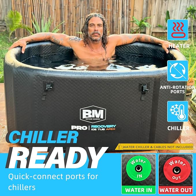 Inflatable Ice Bath Tub for Athletes - Cold Plunge Tub Compatible Water Chiller, Insulated Lid, EVA Groundsheet, Backpack, 115 Gallon, 59" L x 31.5" W x 23.6" H