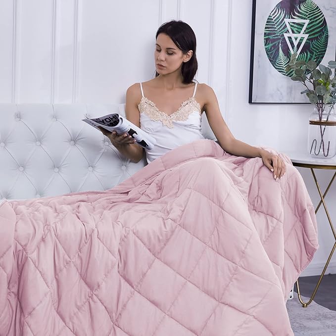 L'AGRATY Weighted Blanket - 60"x80" 17lbs Cooling Breathable Heavy Blanket Microfiber Material with Glass Beads for Adult All-Season Summer Fall Winter Soft Thick Comfort