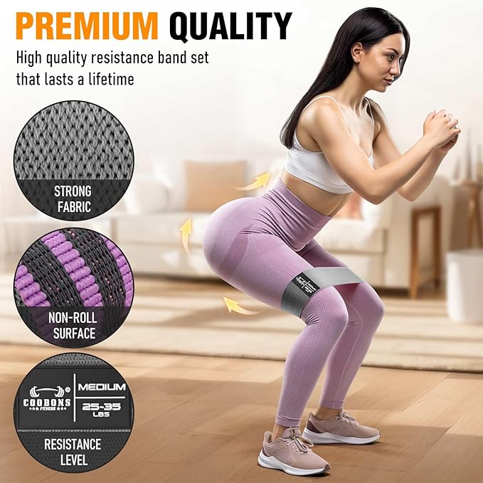 Fabric Resistance Bands for Working Out - Exercise Bands for Women and Men, Booty Bands for Legs and Glute, Yoga, Pilates, Rehab, Fitness and Home Workout