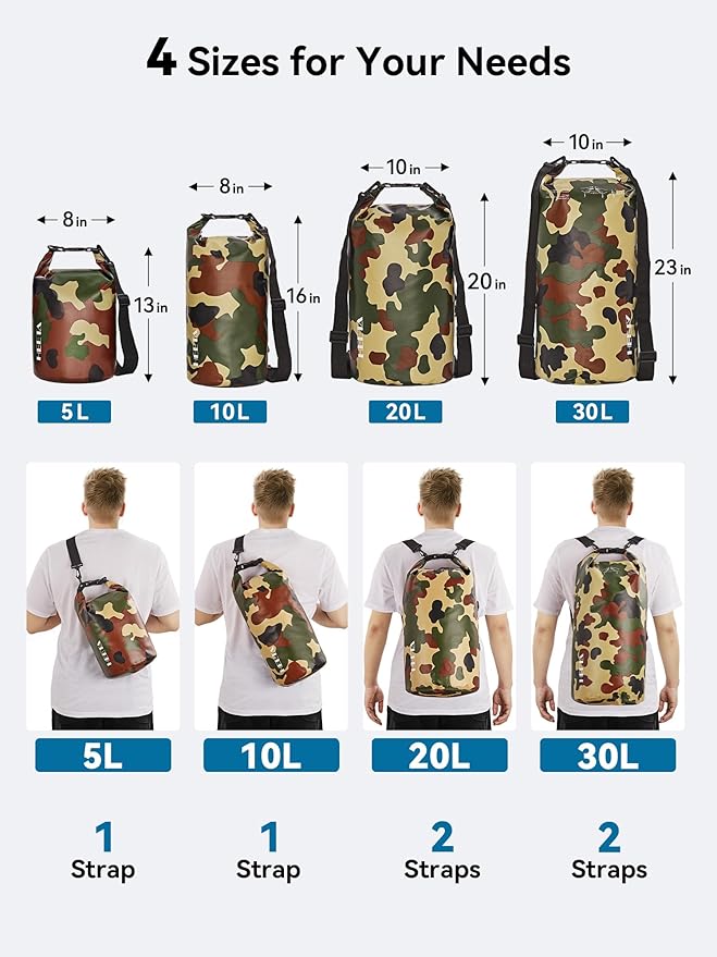 HEETA Waterproof Dry Bag for Women Men(Upgraded Version) 5L/10L/20L/30L/40L Roll Top Lightweight Dry Storage Bag Backpack with Emergency Whistle for Travel, Swimming, Boating, Kayaking, Camping, Beach