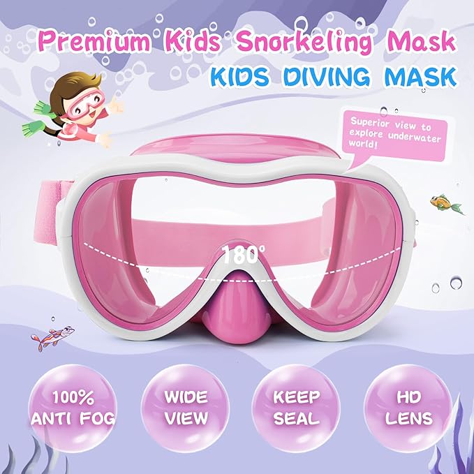 Kids Swim Goggles with Nose Cover, Anti-Leak Swim Mask with Elastic Fabric Strap, UV Protection Swimming Goggles for Kids