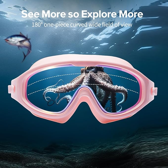 Adult Swimming Goggles,Leak-Proof,Anti-Fog Pool Glasses,Wide View Swim Goggles with Ear Plugs and Nose Clip