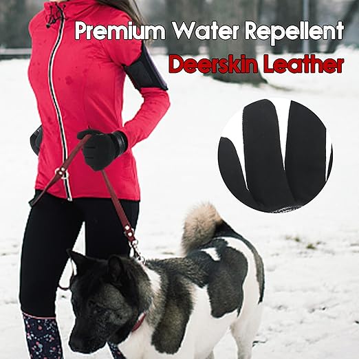 HANDLANDY Winter Gloves for Men Women, Thermal Gloves for Cold Weather Driving Cycling Ski Outdoor, Insulated Leather Work Gloves (XL, Black)