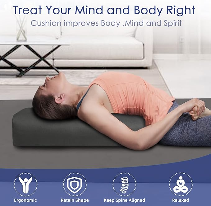 Organic Buckwheat Bolster (24X10.5X5.5 in) Supportive Rectangular Meditation Pillow 100% Cotton Cover Yoga Pillow