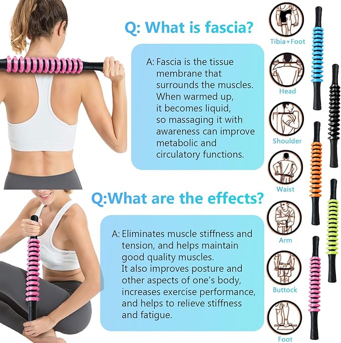 Muscle Roller Stick, Yoga Massage Roller Bar Fitness Beauty Tool for Athletes Relief Leg Back Pain (Pink)