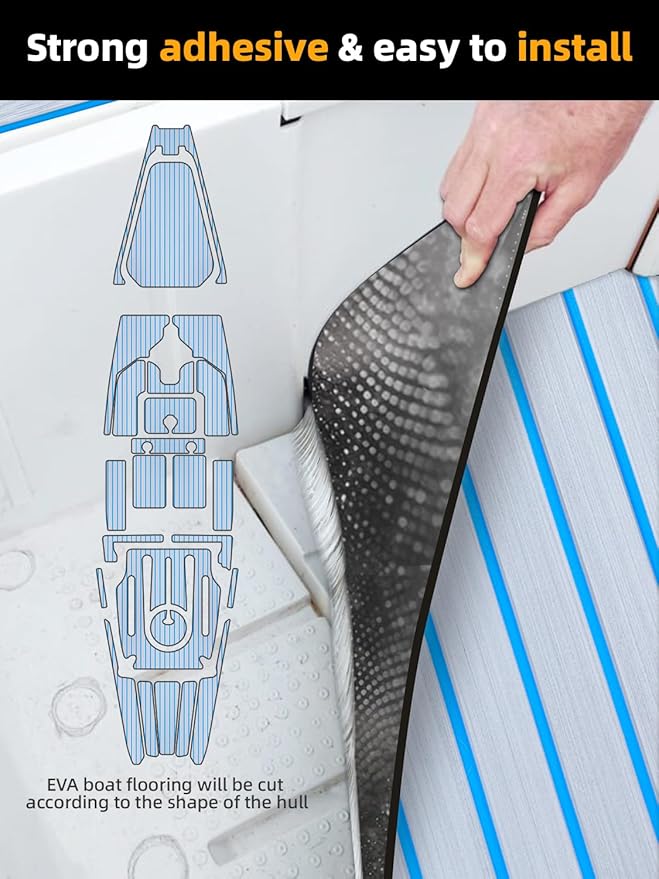 FOCEAN Boat Flooring EVA Foam Boat Decking Faux Teak Marine Flooring Boat Mat Boat Carpet Sheet for Motorboat RV Yacht Kayak Surfboard, 94.5"x 47.2"/35.4"/23.6"/15.7"
