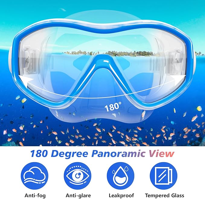 GoseWave Snorkeling Gear for Kids, Kids Snorkel Set for Ages 5-15, Anti-Fog Diving Mask and Dry Top Snorkel Set, Unisex Swimming Goggles with Nose Cover