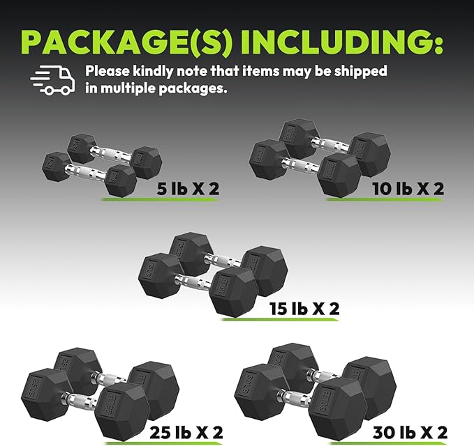 Hex Dumbbell Set, 30-480 lb Set Rubber Encased Exercise & Fitness Dumbbells, Weights Dumbbells Set, Hand Weight for Strength Training