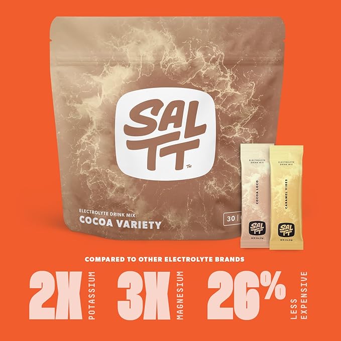 Keto Chow SALTT Electrolytes Powder Packets, Cocoa Variety Pack (30 Packets) - Magnesium, Potassium, Sodium, Trace Minerals - Vegan, Sugar Free, Gluten Free - Travel Essentials - Made in USA