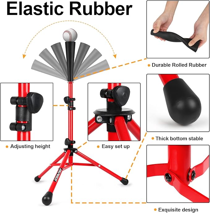 7'X7' Baseball Softball Practice Net,Pitching Net,Batting Net,with Baseball Tee,Bonus Strike Zone and Bow Frame,for Hitting,Pitching, Catching