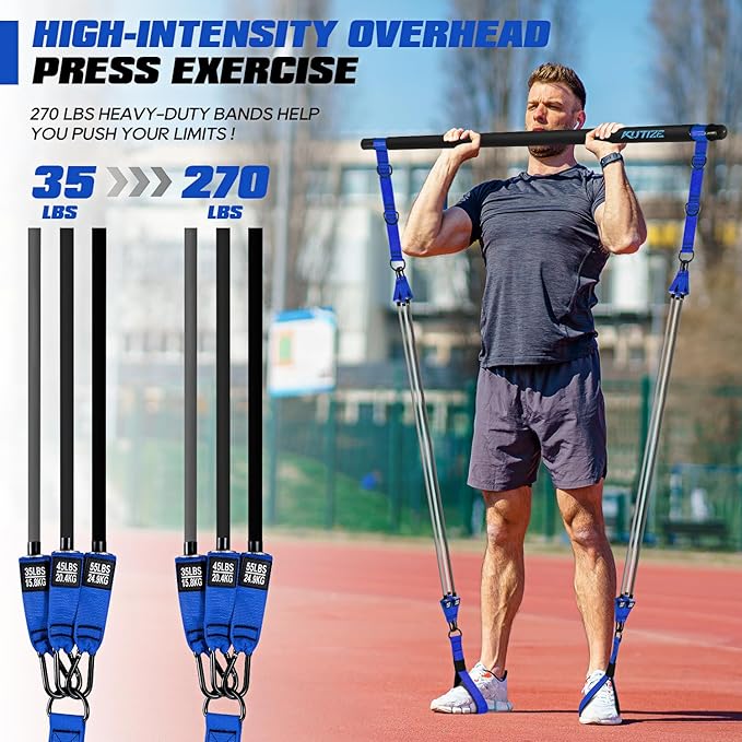 Pilates Bar Kit with Resistance Bands, Heavy Duty Pilates Equipment for Men, Strength Training Bar for Legs, Hip, Back, Arm, Abs, Chest, Shoulders, Portable Home Gym Full Body Workout Equipment