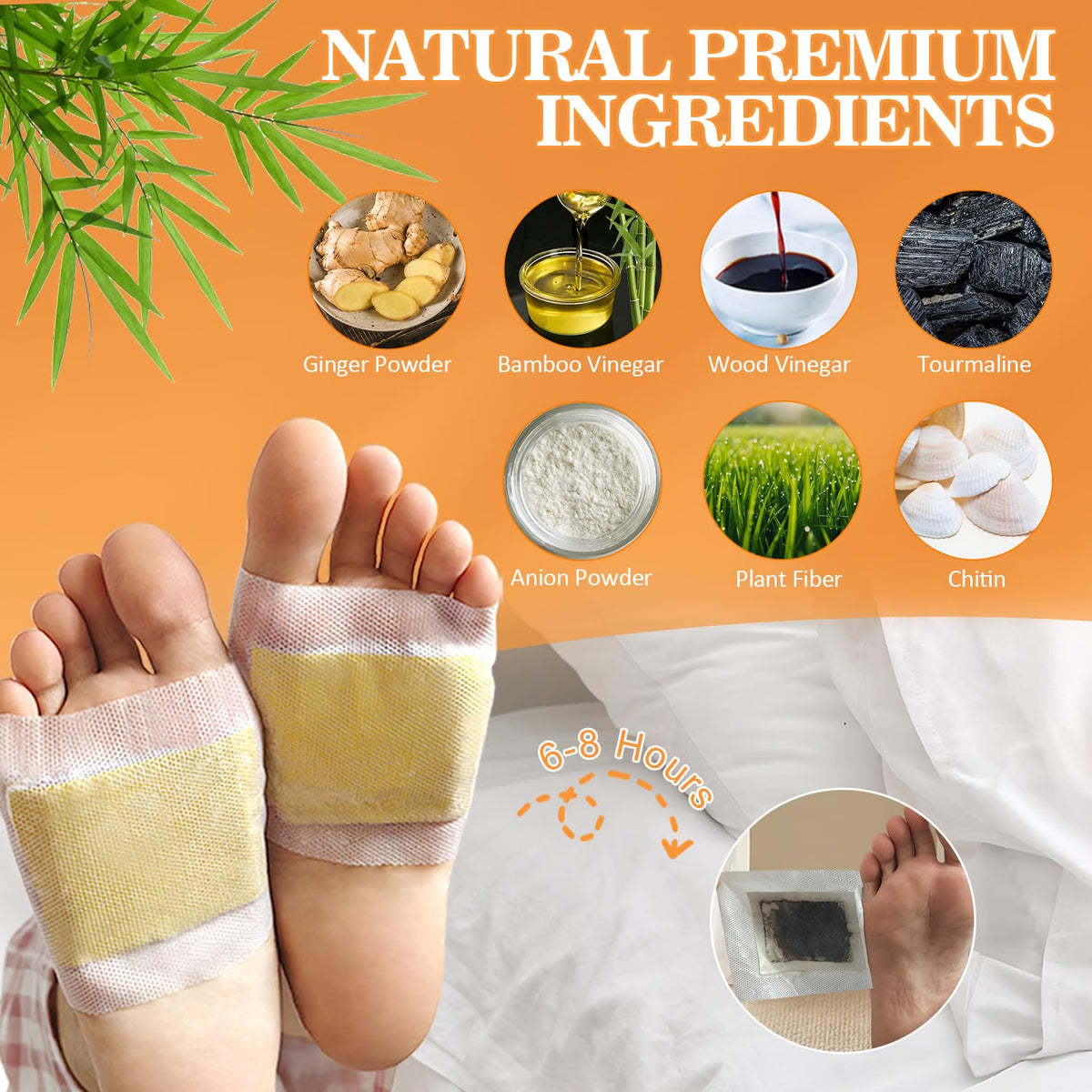 2 in 1 Foot Pads, 30 Pads Tear and Use Pure Ginger Bamboo Wormwood Foot Pads, Bigger Adhesive ''Stay in Place'' Goodnight Pads