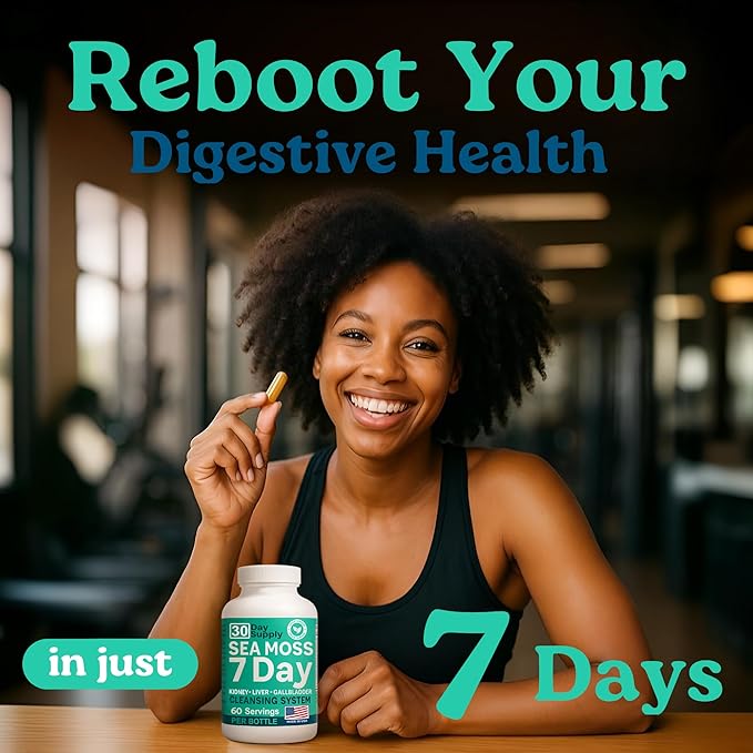 Atlantic Naturals Sea Moss Capsules – 7 Day Herbal Blend for Liver & Gallbladder Wellness – with Dandelion Root, Milk Thistle, Burdock Root, Red Clover & Chanca Piedra – 180 Count Sea Moss Capsules